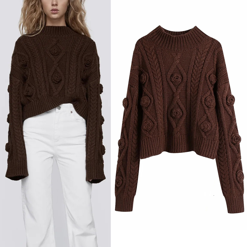 2021 New Cable Knitted Brown Cropped Women Autumn Winter High Neck Flowers Long Sleeve Sweater Ladies Pullovers R371
2021 New Cable Knitted Brown Cropped Women Autumn Winter High Neck Flowers Long Sleeve Sweater Ladies Pullovers R371