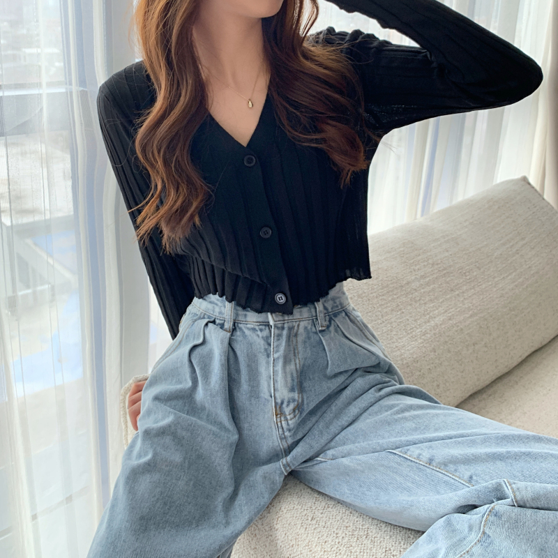 White V-neck Sweater Long Sleeve Women's Autumn New Slim Fit Cardigan Thin Coat 201031