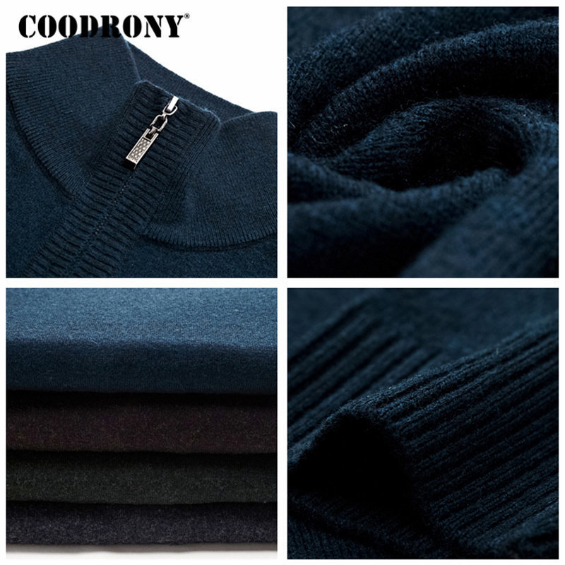 COODRONY Merino Wool Sweater Men Casual Zipper Turtleneck Pullover Men Autumn Winter Thick Warm Mens Sweaters Pull Homme W001 201118