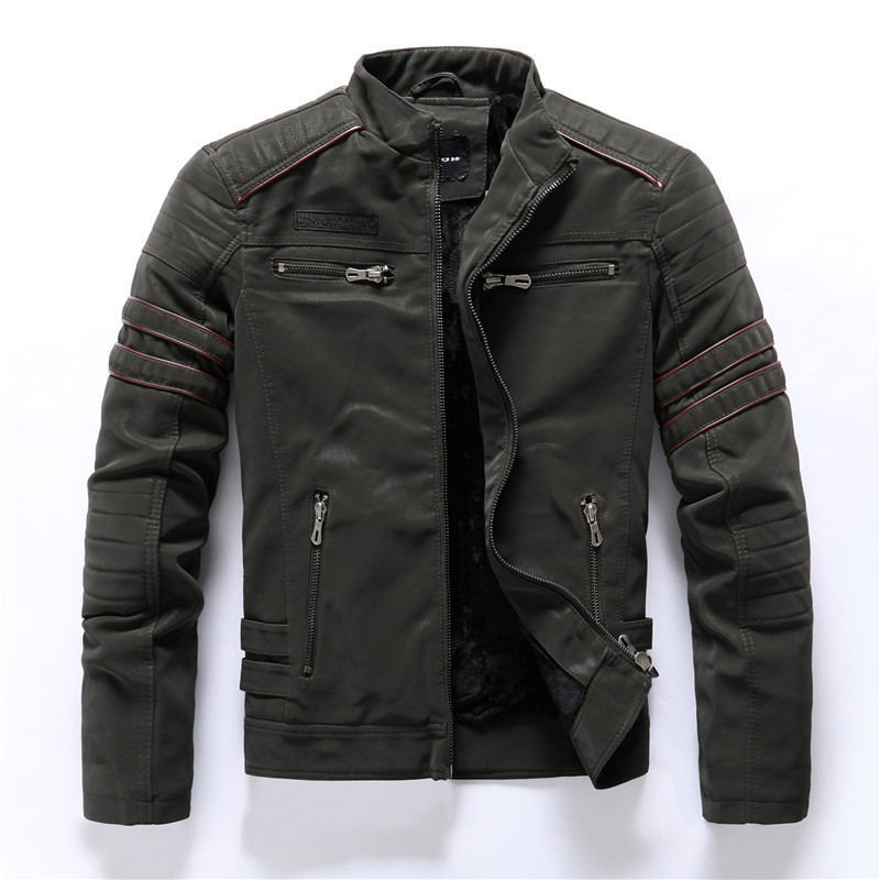 Winter Spring Tops Mens Zipper PU Leather Jacket Faux Coat fleece Lining Casual Motorcycle Leather Jacket Men Leisure Slim 201127
