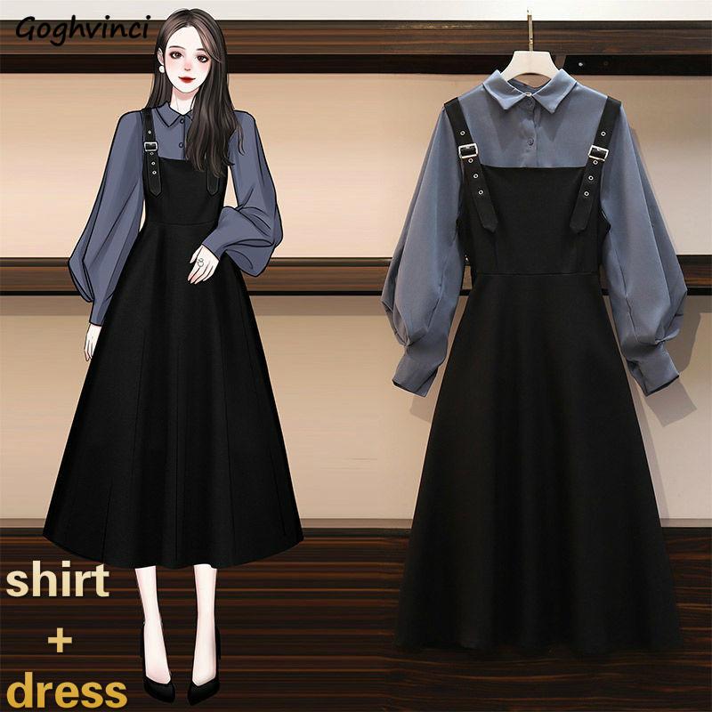 Women Sets Plus size 3XL Long Lantern Sleeve Shirt and Suspender Mid-calf Length Dress Female Leisure Elegant Sweet Chic Office, Blue shirt sets
Women Sets Plus size 3XL Long Lantern Sleeve Shirt and Suspender Mid-calf Length Dress Female Leisure Elegant Sweet Chic Office, Blue shirt sets