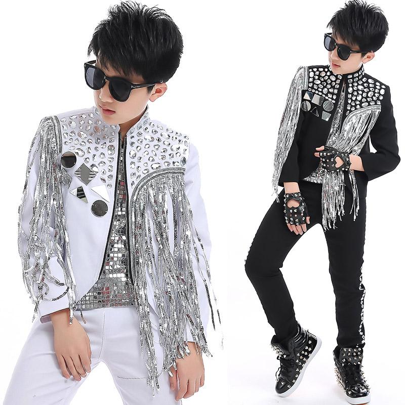 2020 Hip Hop Clothing Boys White Jacket Silver Sequined Tassel Coat Stage Dacnce Costume Children Drum Performance Wear DQS2774, Black coat
2020 Hip Hop Clothing Boys White Jacket Silver Sequined Tassel Coat Stage Dacnce Costume Children Drum Performance Wear DQS2774, Black coat