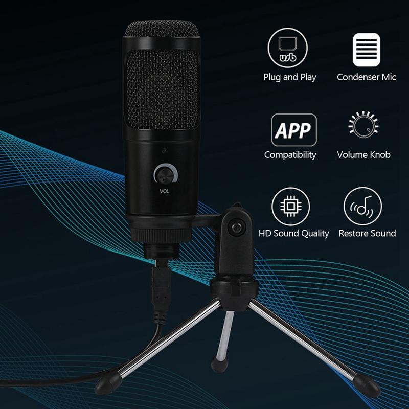 Condenser Microphone USB Microphone Karaoke Recording with Clip Tripod Plug and Play for Laptop Desktop PC
Condenser Microphone USB Microphone Karaoke Recording with Clip Tripod Plug and Play for Laptop Desktop PC