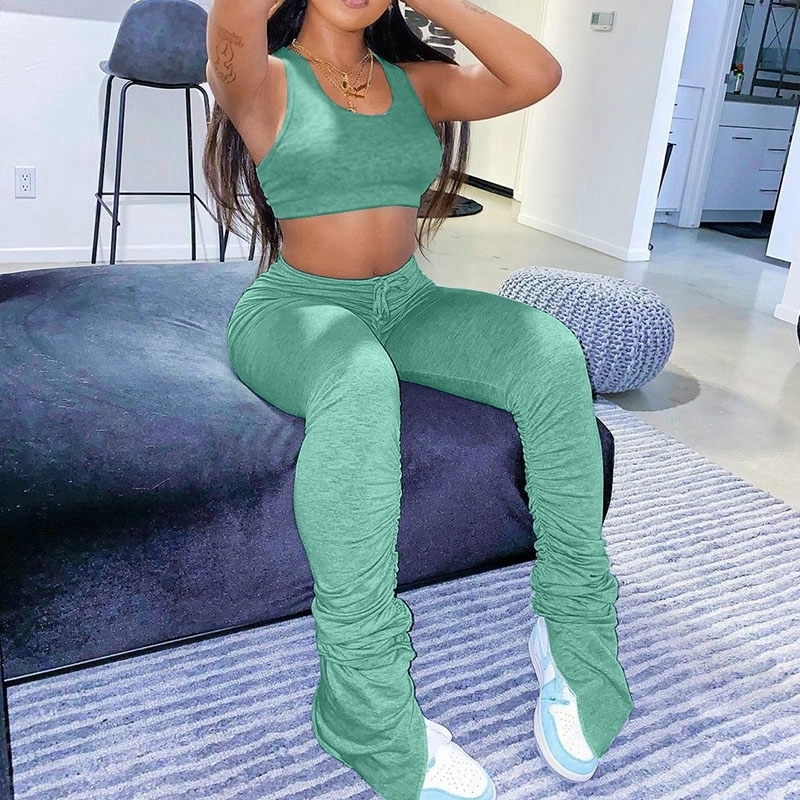 Joggers Tracksuits Women Set Summer Sport Fitness Gym Stacked Sweatpants Leggings Set Casual 2 Piece Sets Womens Outfits Pants T200616