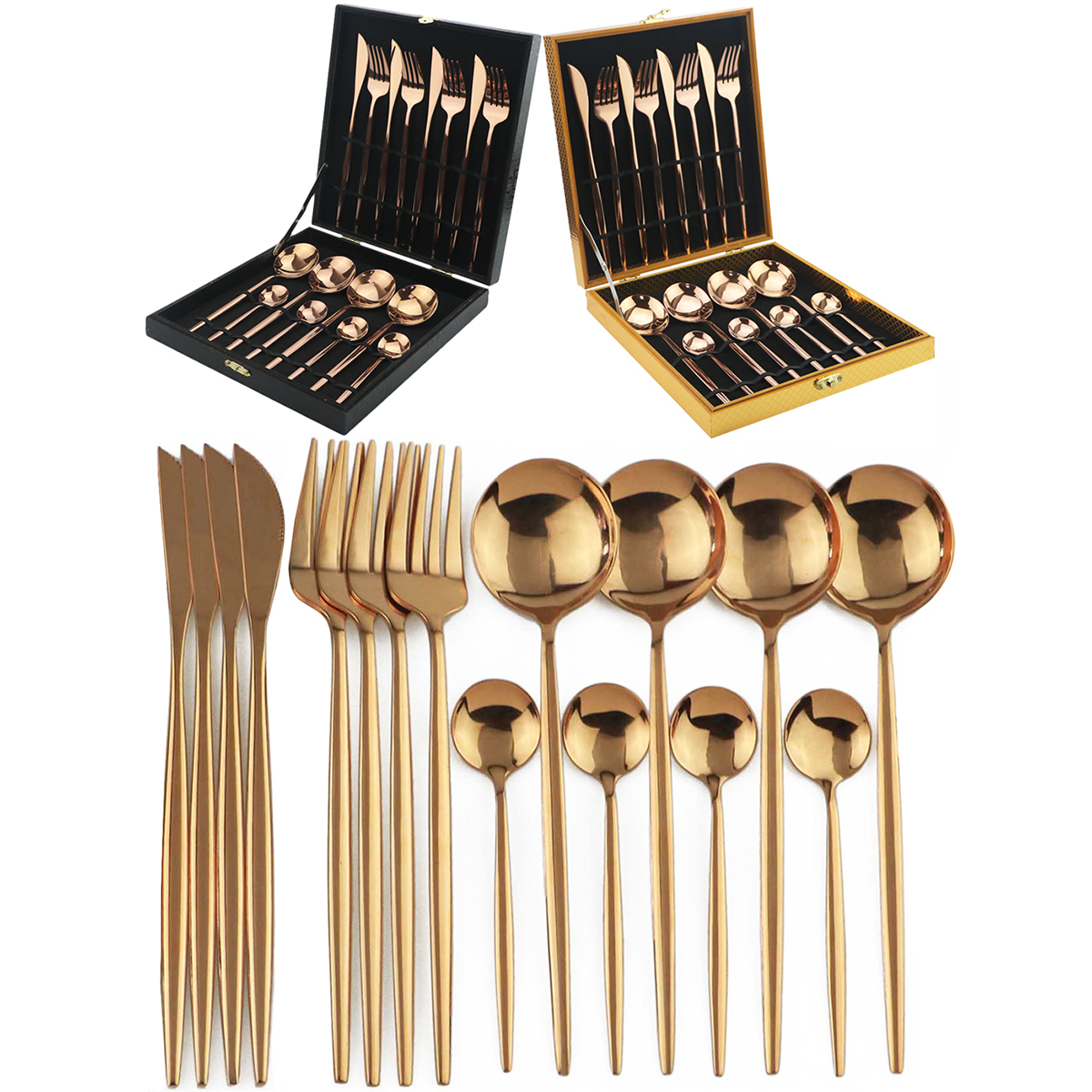 16pcs Dinnerware Set Rose Gold Cutlery Set 18/10 Stainless Steel Tableware Fork Knife Spoon Dinner Set Silverware With Gift Box T200107
16pcs Dinnerware Set Rose Gold Cutlery Set 18/10 Stainless Steel Tableware Fork Knife Spoon Dinner Set Silverware With Gift Box T200107