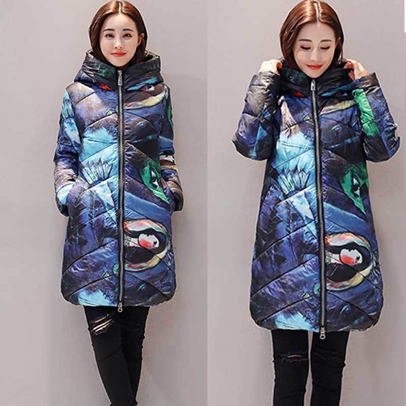 Printed Thicker Winter Down Cotton Jacket Women Ukraine Hooded Female Plus size Parka Long Coat new fashion padded Coats WZ402 Y201006