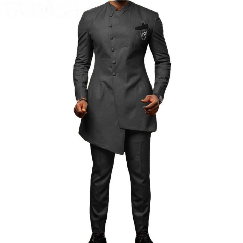 African Golden Satin Slim Fit Men Suits Wedding Groom Tuxedos Bridegroom Suits Front Button Best Man Prom Blazer Jacket+Pant 201106