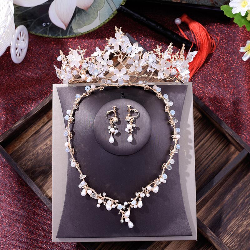Hair Clips & Barrettes Korean Brides Gold Crown Pearl Necklace Earrings Suit Three Pieces Of Wedding Jewelry Bridal Crystal
Hair Clips & Barrettes Korean Brides Gold Crown Pearl Necklace Earrings Suit Three Pieces Of Wedding Jewelry Bridal Crystal