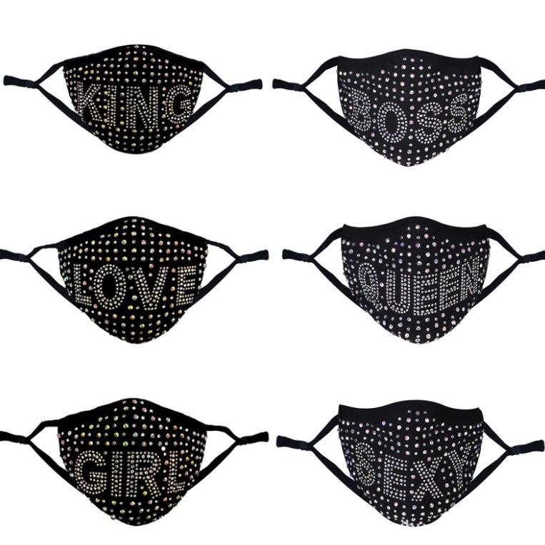 Rhinestone Face Mask with Filter Pocket Bling Boss Queen King Sexy Girl Love Letter Face Mouth Cover Adjustable Masquerade Party props Black
Rhinestone Face Mask with Filter Pocket Bling Boss Queen King Sexy Girl Love Letter Face Mouth Cover Adjustable Masquerade Party props Black