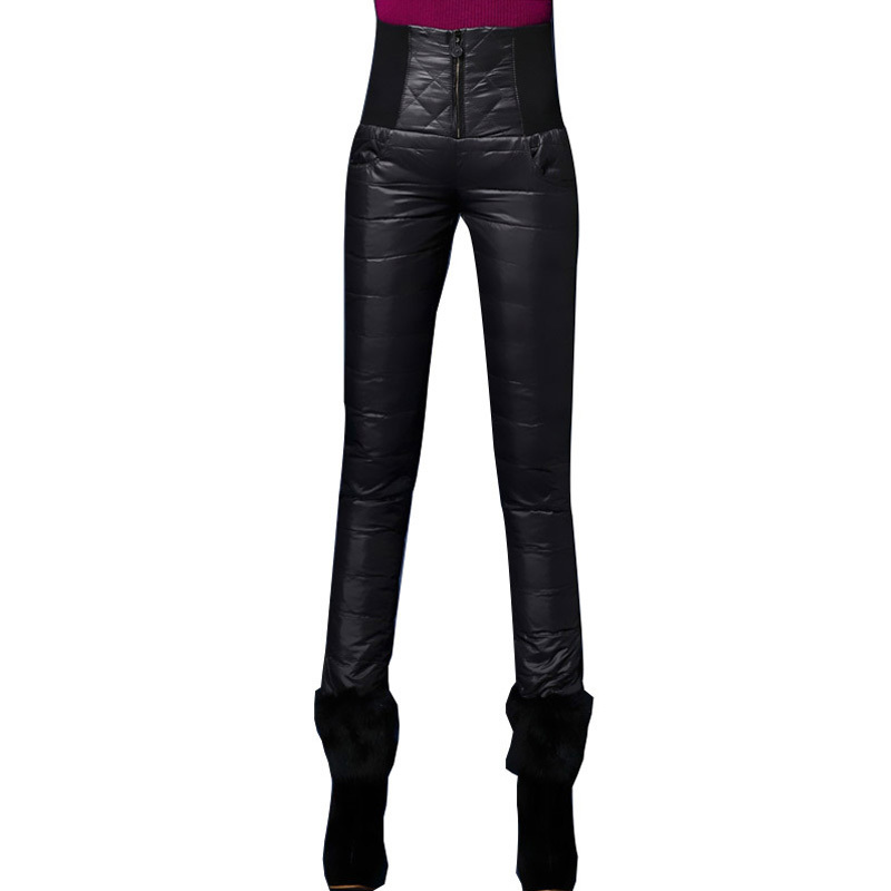 Winter Woman Down Pants High Waisted Outer Wear Trousers pants Women Slim Warm Thick 90% White Duck Down Pants skinny Trousers LJ201030