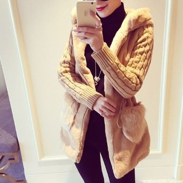 Women Winter Warm Plush Splice Knitted Long Sleeves Hooded Jacket Coat Outwear 2021, Black
Women Winter Warm Plush Splice Knitted Long Sleeves Hooded Jacket Coat Outwear 2021, Black