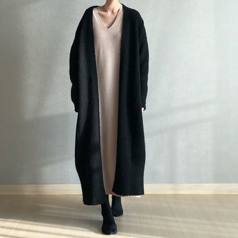 Lucyever Autumn Winter Long Sweater Cardigan Women Thick Knitted Long Sleeve Jumper Woman Casual Open Stitch Loose Coat Ladies 201202