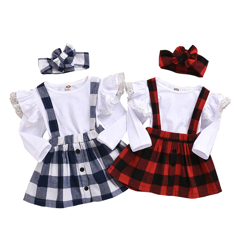 Kids Girls Skirts Suits Lace Ruffle Long Sleeve Tops Toddler Baby Plaid Strap Dress Lattice Skirts Kids Casual Outfits Vêtements Bebe 061210, Blue 
Kids Girls Skirts Suits Lace Ruffle Long Sleeve Tops Toddler Baby Plaid Strap Dress Lattice Skirts Kids Casual Outfits Vêtements Bebe 061210, Blue