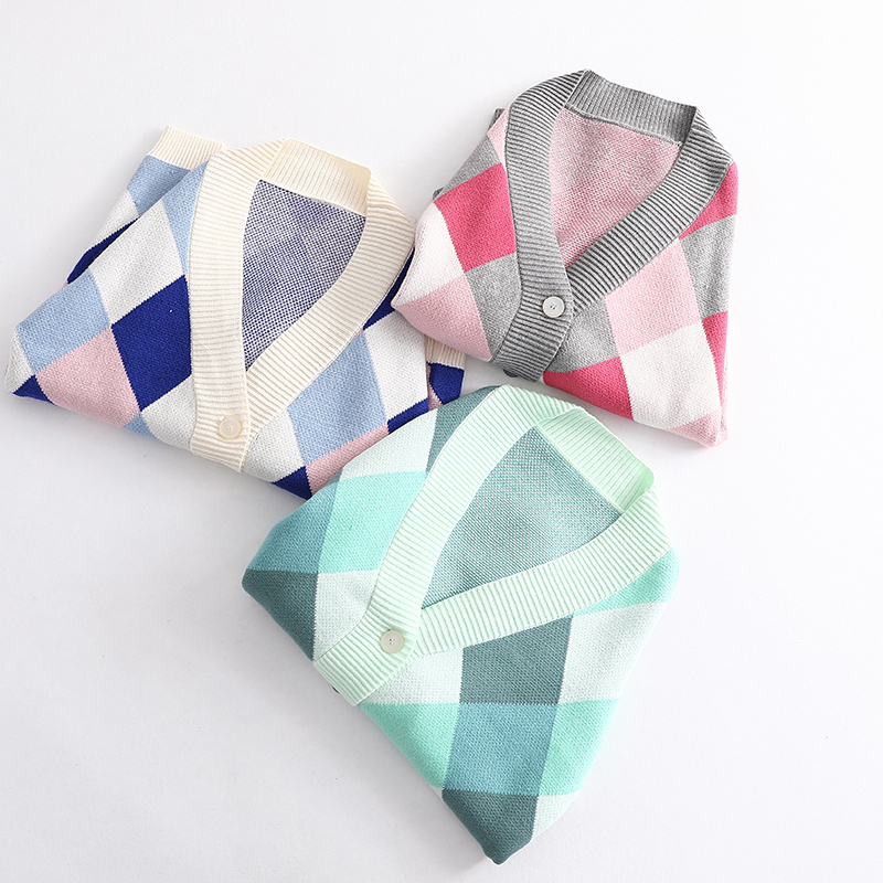 V Neck Knit Oversize Female Cardigan Winter Argyle Single-Breasted Women's Sweater coat Autumn Loose Knit Cardigan Jacket 201031