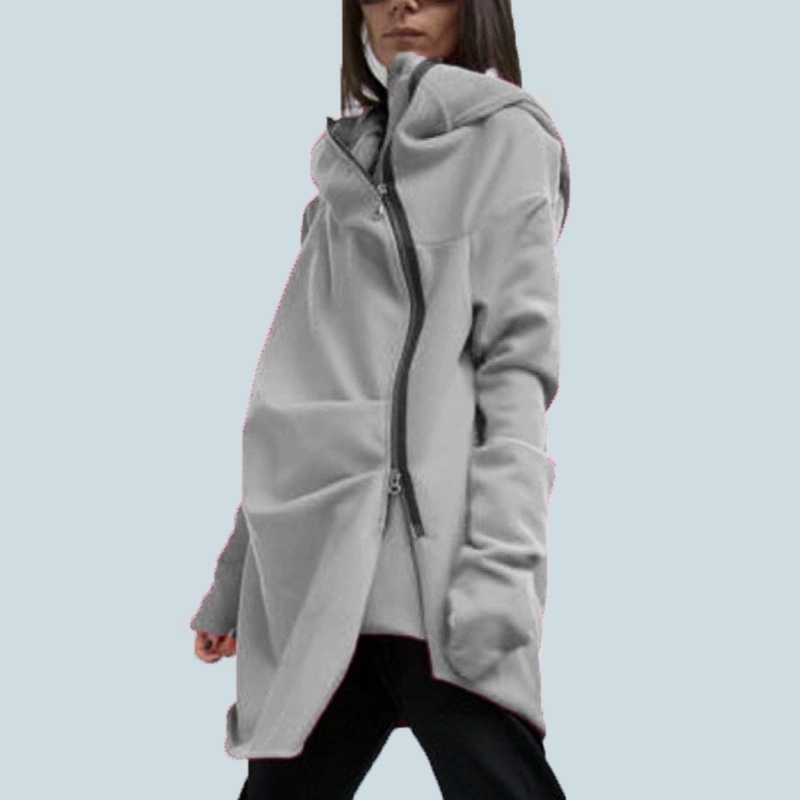 

S-5XL ZANZEA Oversize Women Fashion Loose Casual Asymmetrical hem Zipper Hooded Sweatshirt Coat Outwear Jacket Hoodie Sweats Y200610, Light grey