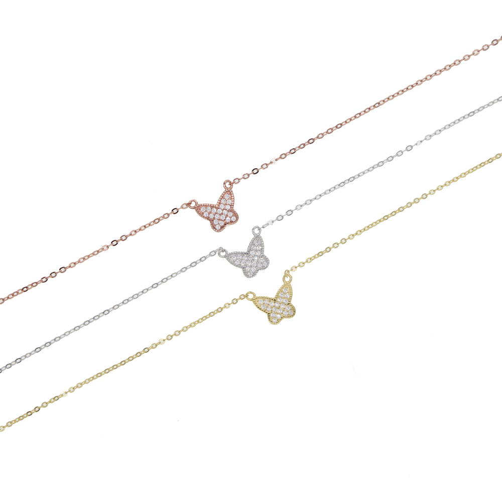 gold silver rose gold 3 colors colorful beautiful butterfly necklace Bohemia style 925 sterling silver paved cz turquoise fashion jewelry