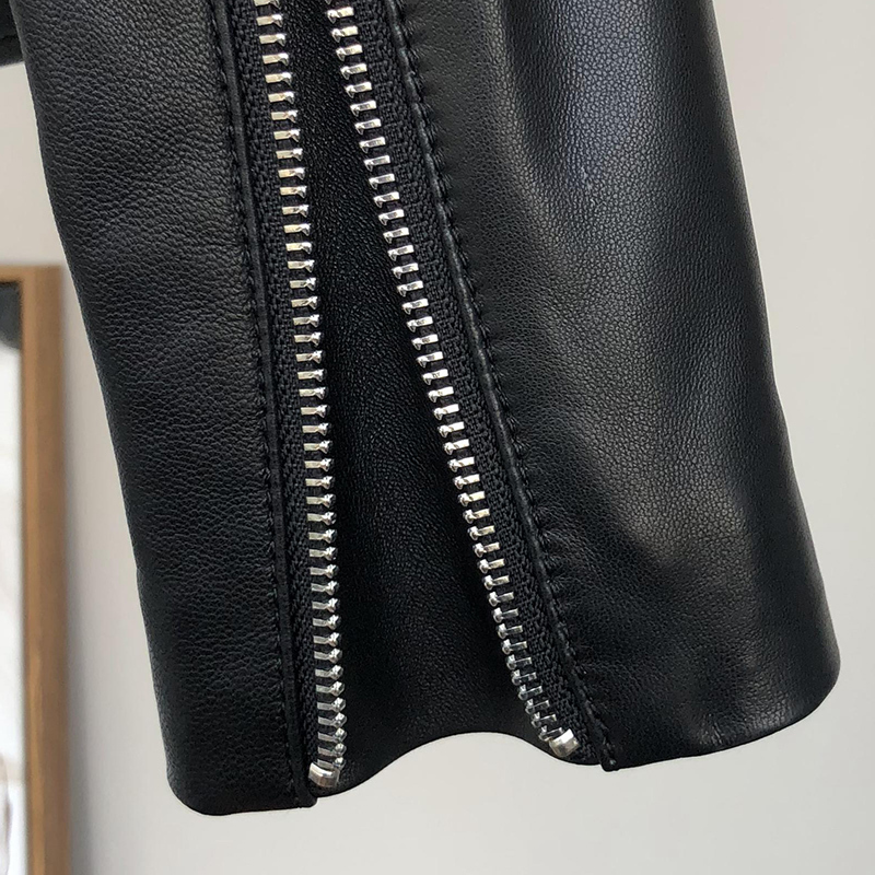 Nerazzurri Black leather biker jacket women long sleeve leather jacket women Soft moto jacket Motorcycle faux leather tops women 201226