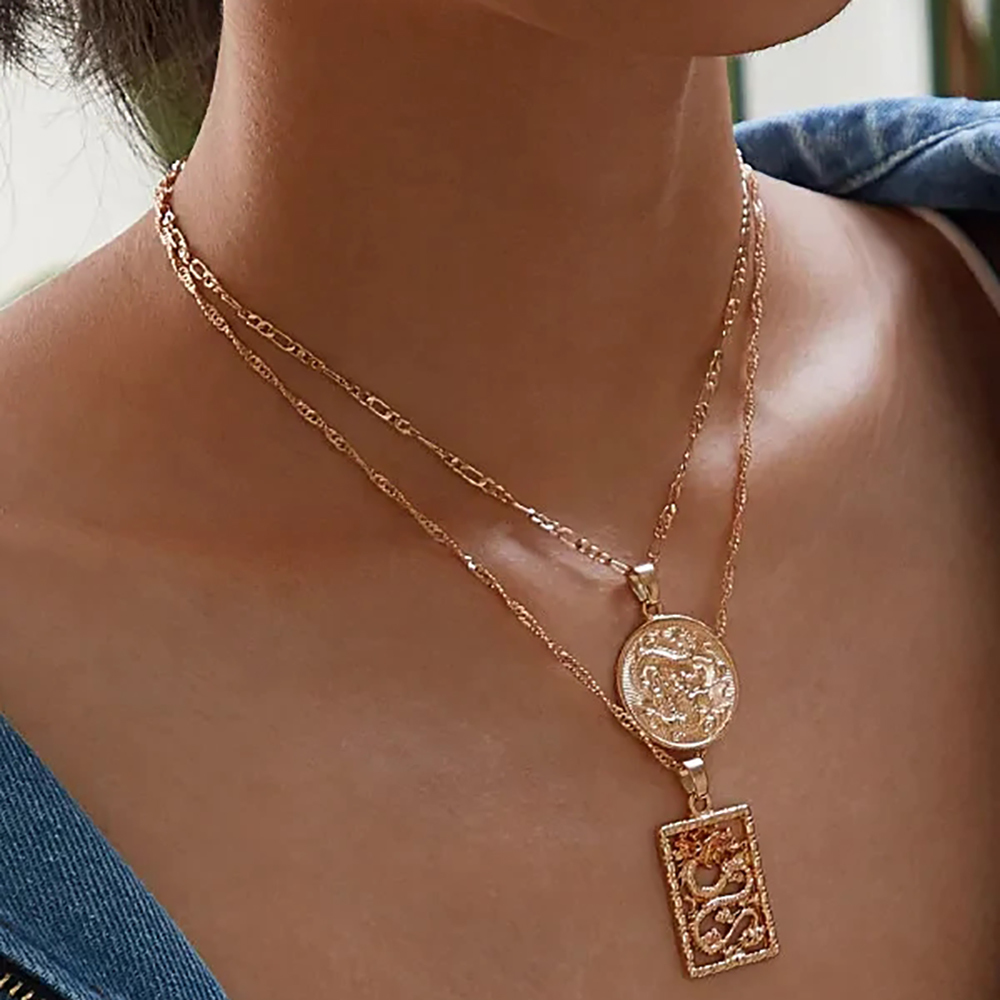Bohemia Portrait Alloy Gold Coin Pendant Necklaces For Women Vintage Rose Fashion Long Necklace Jewelry Gifts