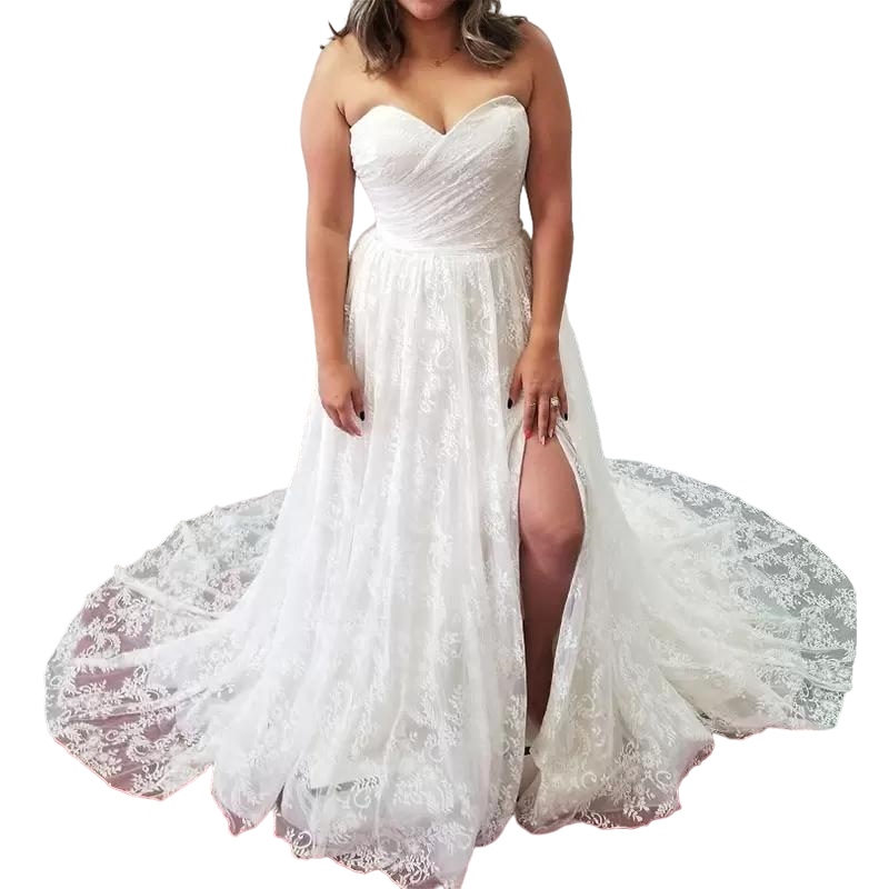 Sweetheart Beach Wedding Dresses Full Lace novia Bohemia Plus Size Sexy High Slit Greek Bridal Gown abito