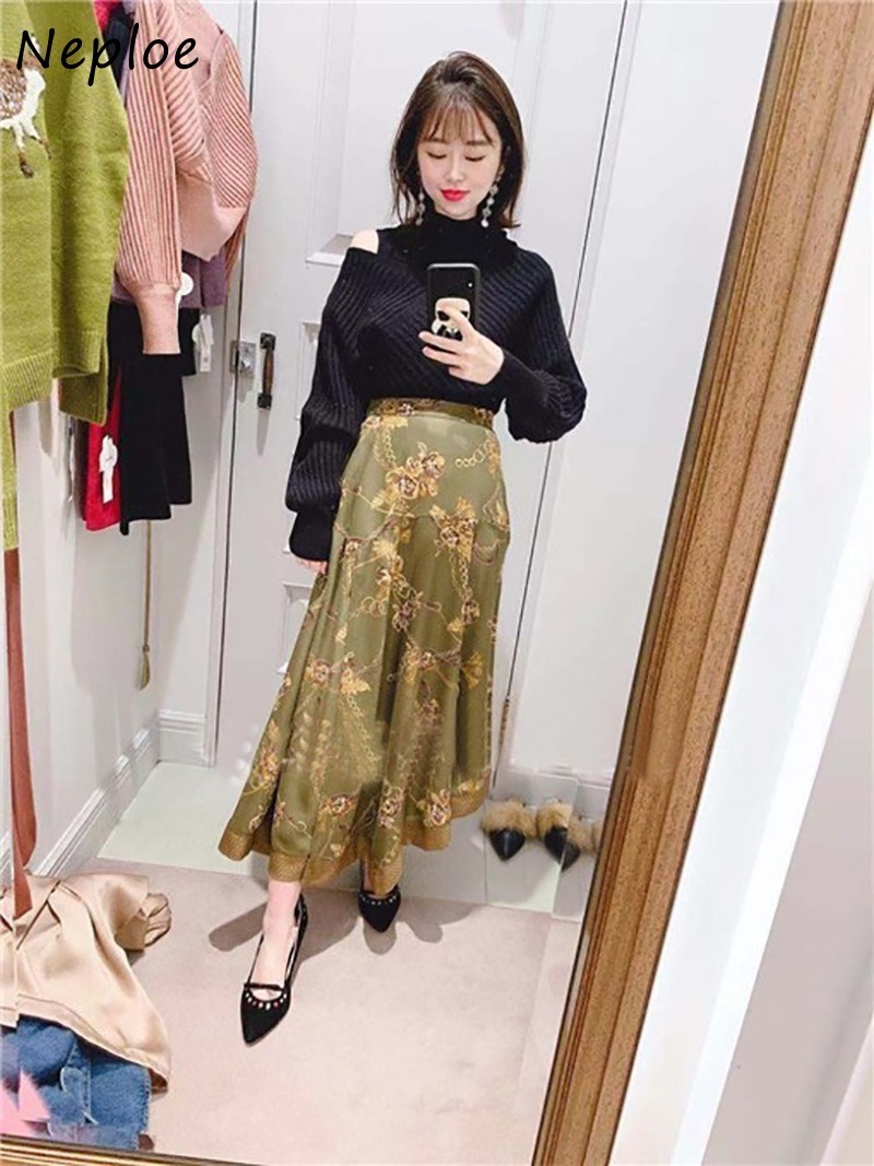 Neploe Chic Sexy Cross Shoulder Strapless Knitted Tops Women Fashion Slim Waist Pullovers Autumn Solid Color Sweaters 201017