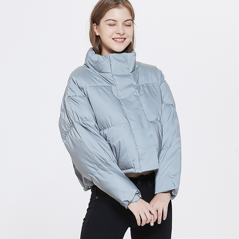 Fluorescent Clothing Night Puffer Jacket Women Reflective Winter Thick Cropped Jacket Sexy Streetwear Crop Top Luminous Coat 201217