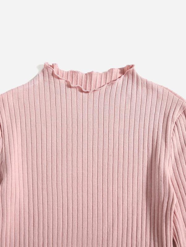 Girls Lettuce Trim Rib-knit Fitted Dress SHE