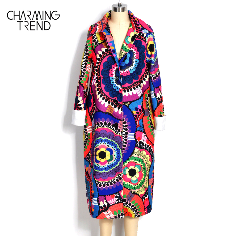 Women Coat Flower Printed Long Sleeve Winter Jacket Ladies Woolen Outwear Vintage Casual Chic Ethnic Style Female Coat 201112