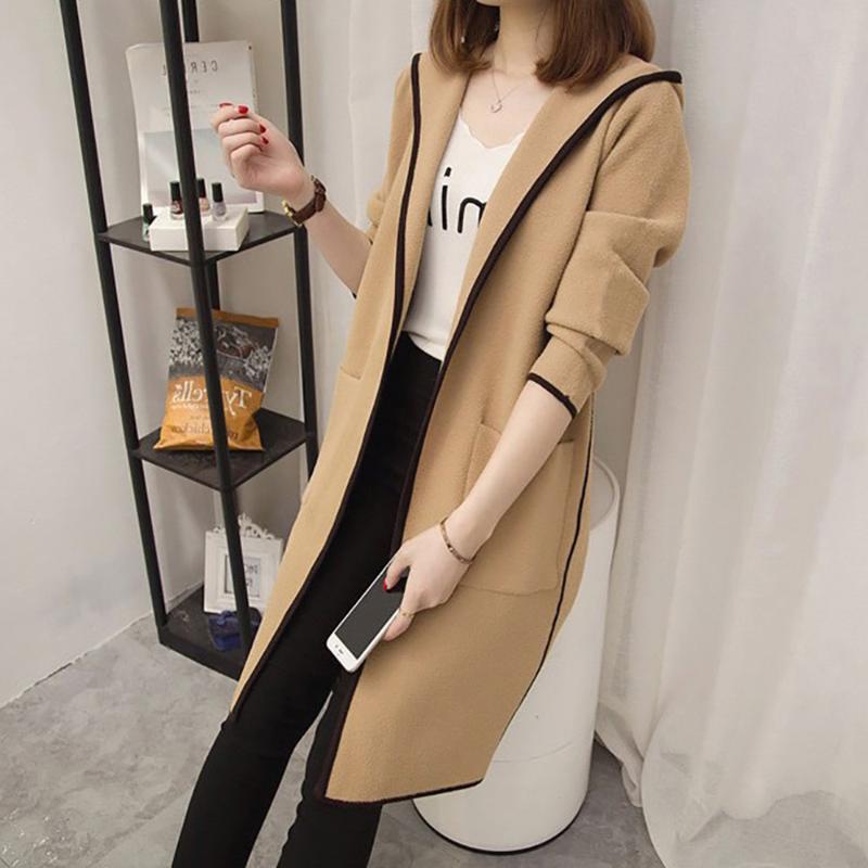 Women's Jackets Autumn Long Trench Coat Fashion Winter Loose Hooded Wild Elegant Windbreaker Sweater Cardigan W722 B4