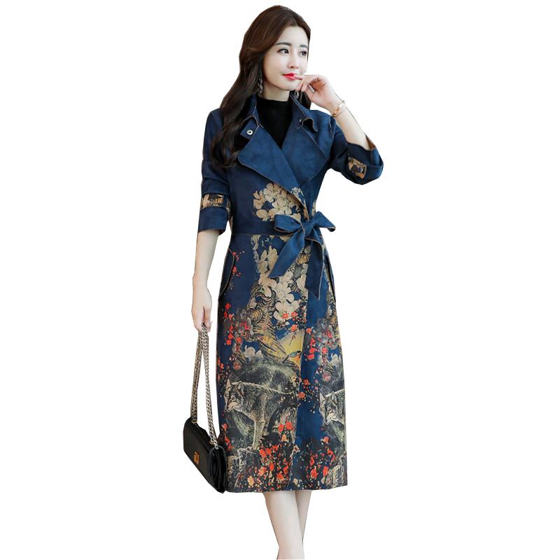 Turn down collar Vintage Print trench coat Casual leather pocket long women autumn coat Winter warm outwear overcoat female, Dark grey
Turn down collar Vintage Print trench coat Casual leather pocket long women autumn coat Winter warm outwear overcoat female, Dark grey