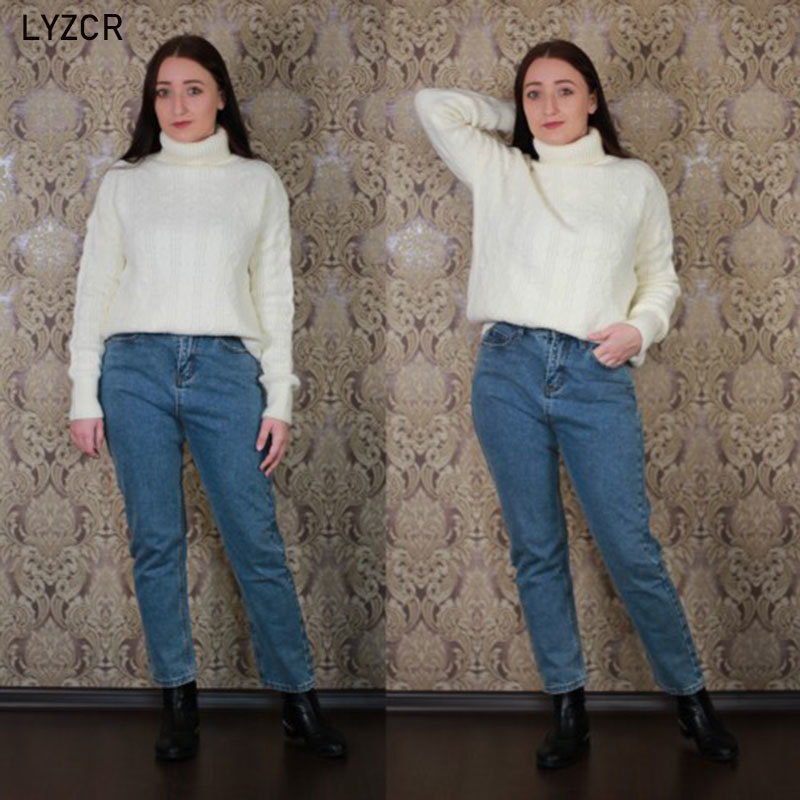 LYZCR Winter Jeans Woman Vintage Velvet Warm Harem Jeans Fleece Mom Loose High Waist Women's Boyfriend Jeans For Women 201102