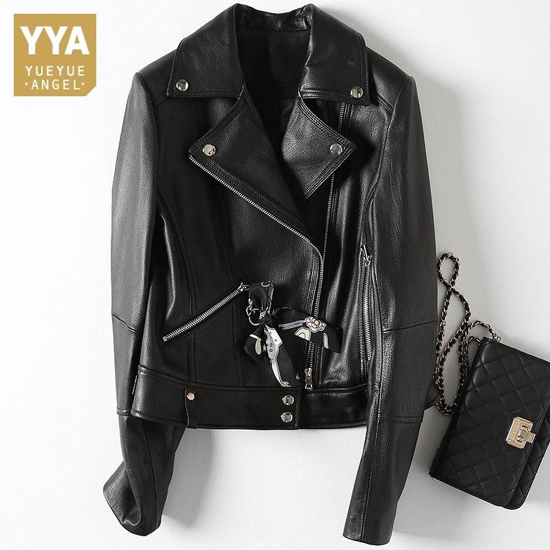 Spring Autumn Brand New Sheepskin Zip Womens Motorcycle Short Jackets High Quality Genuine Leather Slim Fit Office Ladies Coats, Black 
Spring Autumn Brand New Sheepskin Zip Womens Motorcycle Short Jackets High Quality Genuine Leather Slim Fit Office Ladies Coats, Black
