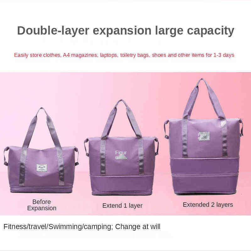 Adjustable Waterproof Sports Fitness Bag Gym Yoga Big Travel Duffle Handbag for Women Weekend Traveling bag 202211