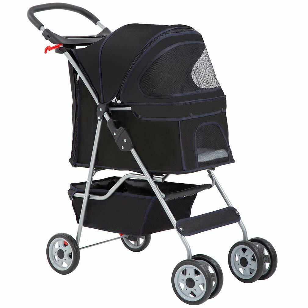 4 Wheels Pet Stroller Cat Dog Cage Stroller Travel Folding Carrier 5 Color 04T