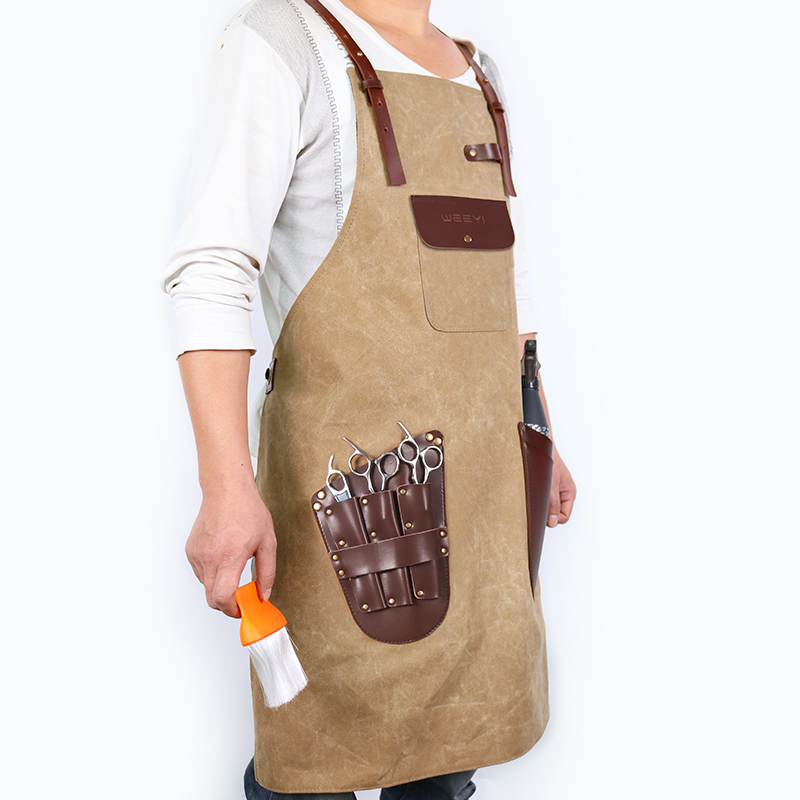 WEEYI Men Ladies Salon Haircut Apron Hairdressing Waxed Canvas Leather Barber Hairstylist Manicure Aprons 2010071969294