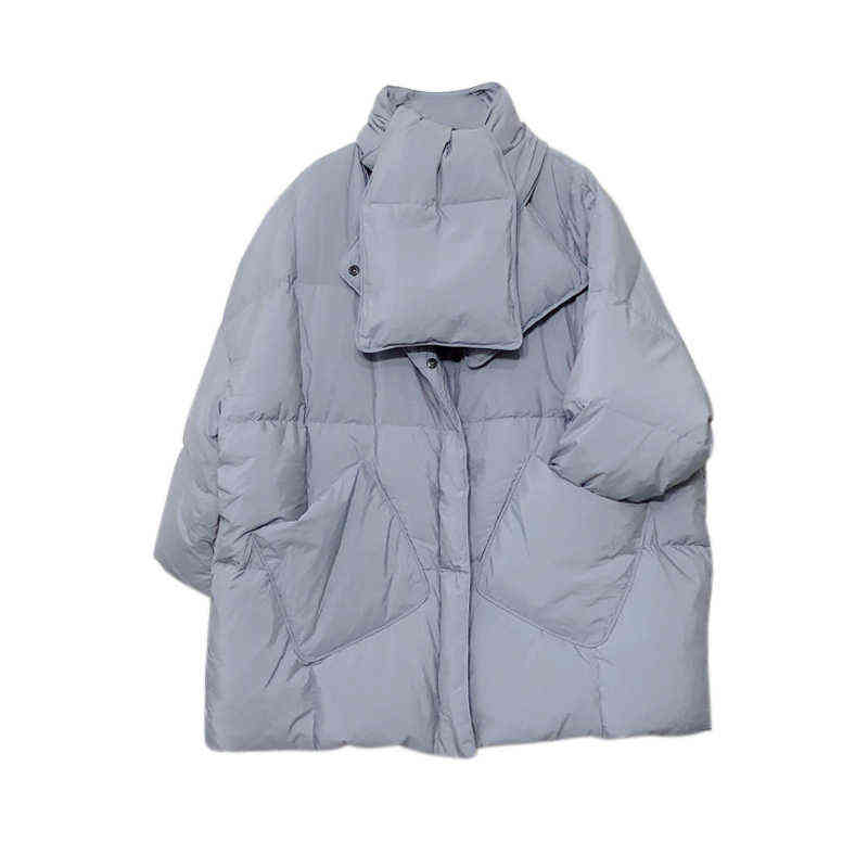 Winter Jacket Women Solid With Scarf Warm Female 90%White Duck Down Jacket Down Coat Loose Oversized Womens Long Down Parka 211221wtt