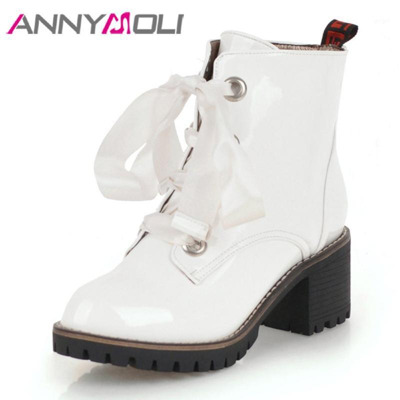 ANNYMOLI Ankle Boots Winter Women Boots Patent Leather High Heel Short Lace Up Block Heel Shoes Lady Spring Big Size 10 431, Black
ANNYMOLI Ankle Boots Winter Women Boots Patent Leather High Heel Short Lace Up Block Heel Shoes Lady Spring Big Size 10 431, Black