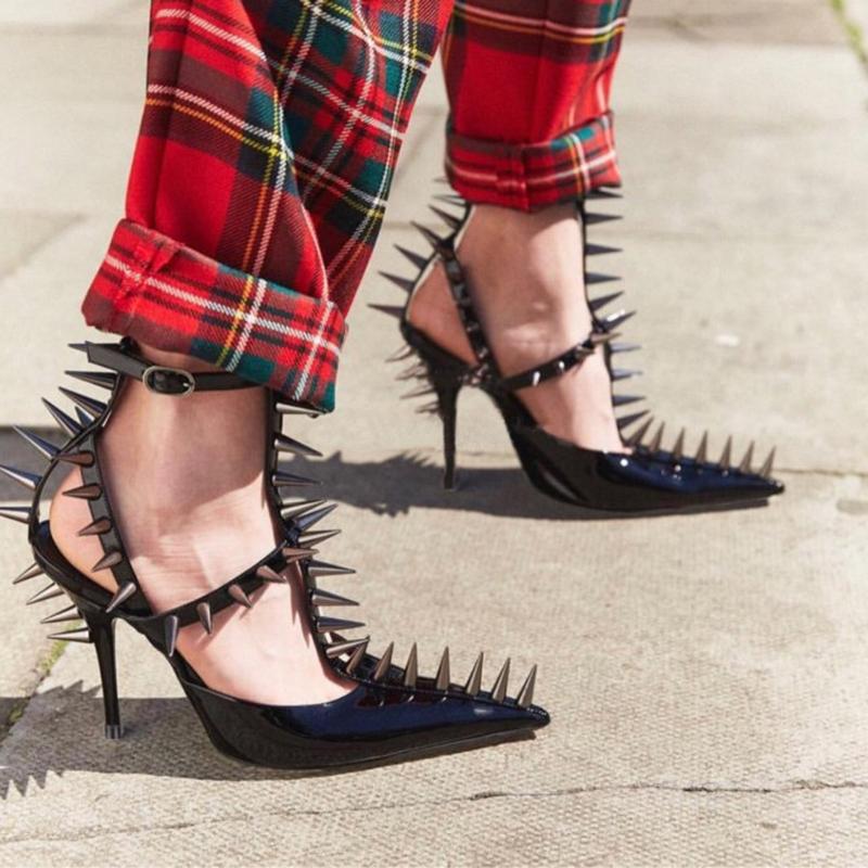 Sharp Nail Embellished Pointed Toe High Heel Dress Shoes Women Red Leather Shoes, Black
Sharp Nail Embellished Pointed Toe High Heel Dress Shoes Women Red Leather Shoes, Black