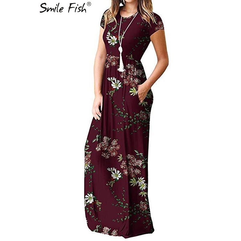 Printed Maxi Dress Women Spring O-Neck Pocket Plus Size Long Dress Beach Floral Boho Summer Vintage Female Dresses GV690 T200604