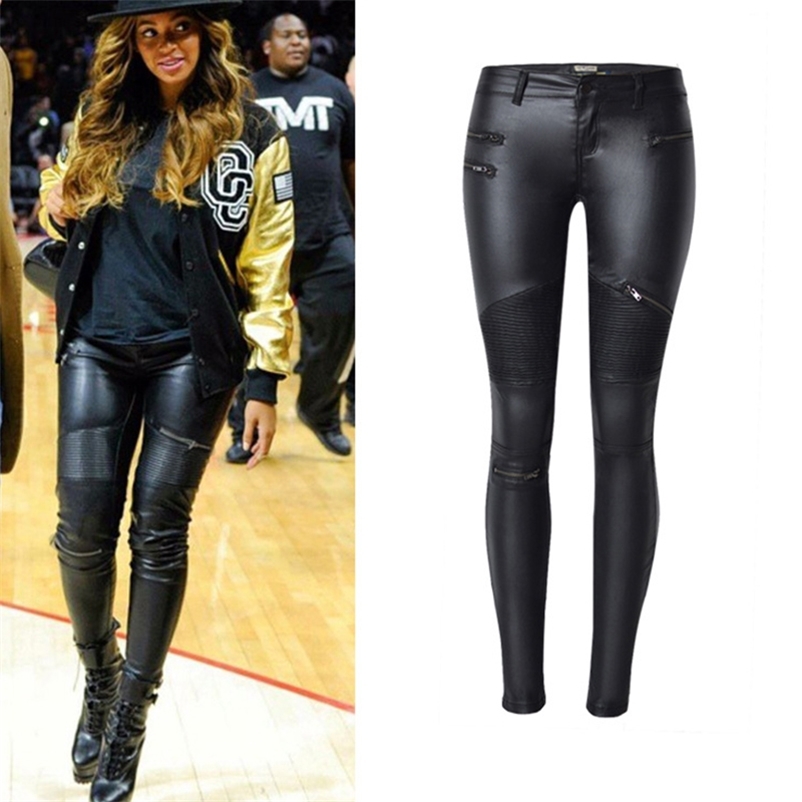 Winter Faddish High Waist Stretch Female PU Leather Pants For Women Plus Size Joggers Womens Pencil Skinny Womens Trousers 201228