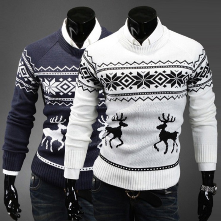 Wholesale-Mens Vintage Novelty Jumper Print Sweater Christmas Rudolph Winter Fairisle Coat
