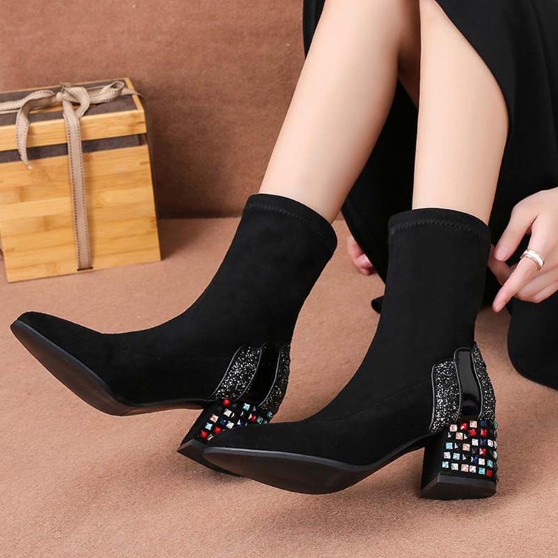 RIBETRINI Brand Female Flock High Heels Rhinestone Elegant Shoes Round Toe Ankle Women Boots Bling Shinny Autumn Boots, Black
RIBETRINI Brand Female Flock High Heels Rhinestone Elegant Shoes Round Toe Ankle Women Boots Bling Shinny Autumn Boots, Black