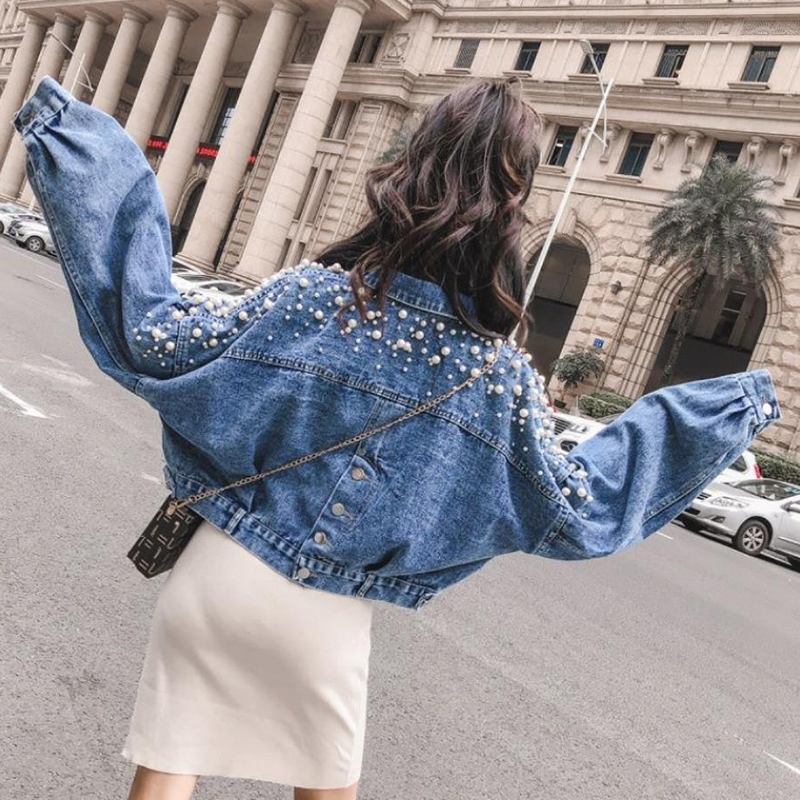 Moda tassel chains denim short Korean woman's loose coat apply jean casual long sleeve jacket autumn girl outwear tops, Blue 1
Moda tassel chains denim short Korean woman's loose coat apply jean casual long sleeve jacket autumn girl outwear tops, Blue 1
