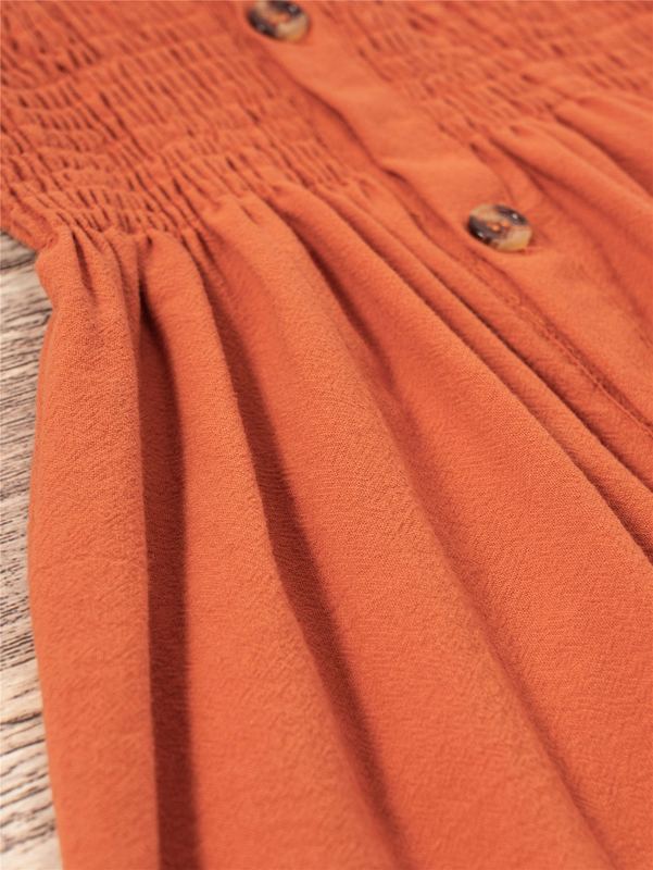 Toddler Girls Shirred Button Front Ruffle Trim Cami Dress SHE