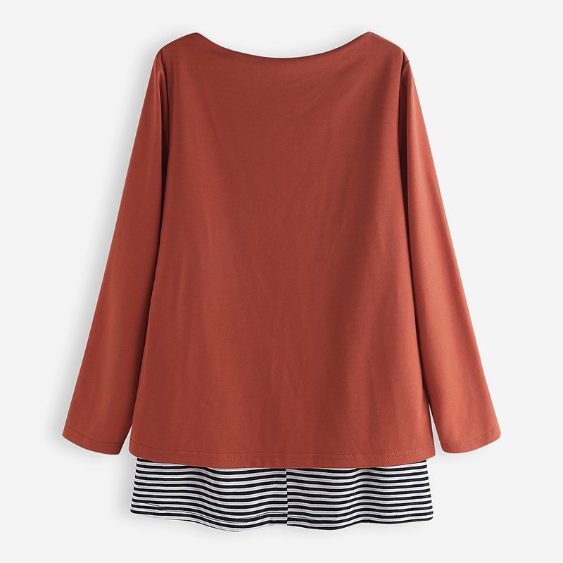 2019 Plus Size Spring Blouse Women Casual Long Sleeve Cartoon Printed Striped Patchwork Shirts Tunic Tops Blusas Female Chemise T200321