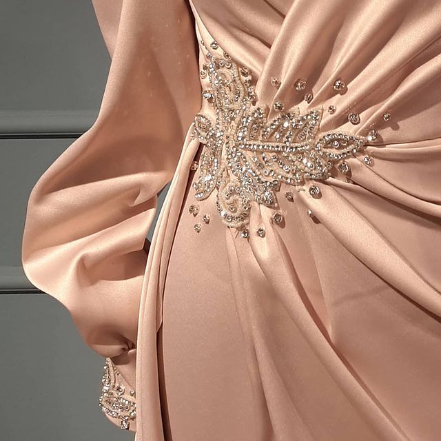 Aso Ebi 2020 Arabic Pink Beaded Crystals Evening Dresses Long Sleeves Prom Dresses Sexy Formal Party Second Reception Gowns ZJ266