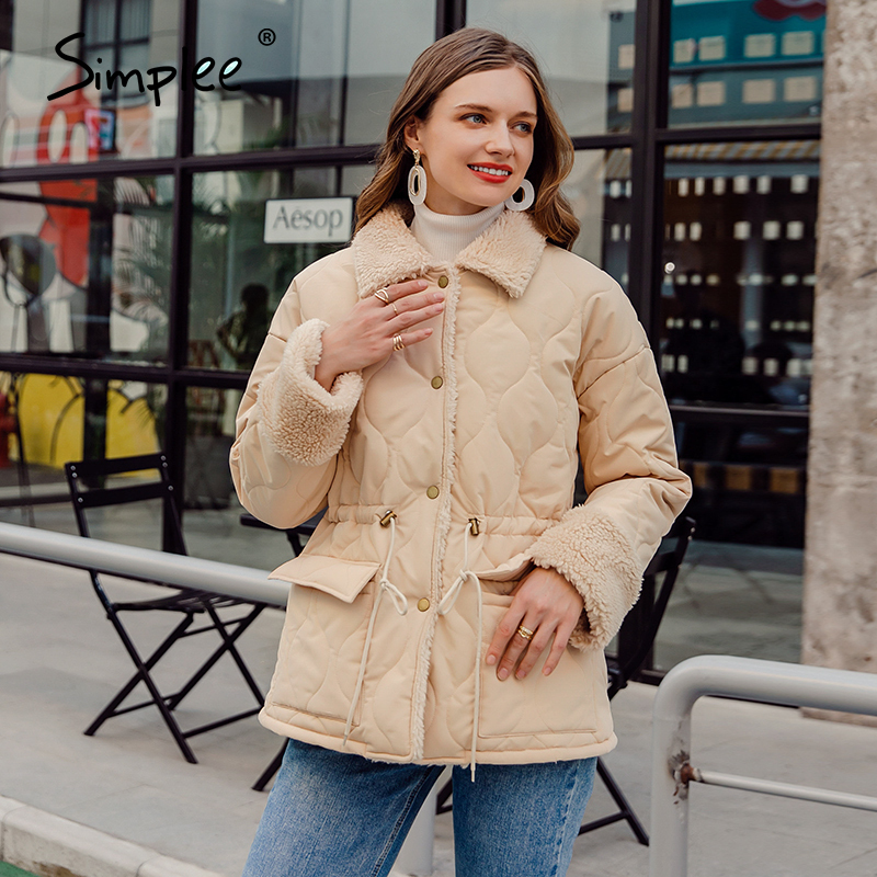 Simplee casual Apricot women's coat Long Sleeve Splicing women's warm parka High street style women's parkas autumn winter 201026