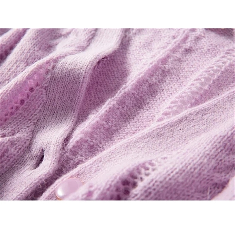 Four Kind Color Women Mohair Knit Sweater V-neck Hollow out Long Puff Sleeve Loose Cardigan Single Breasted Knitwear Coat New 201111wtt