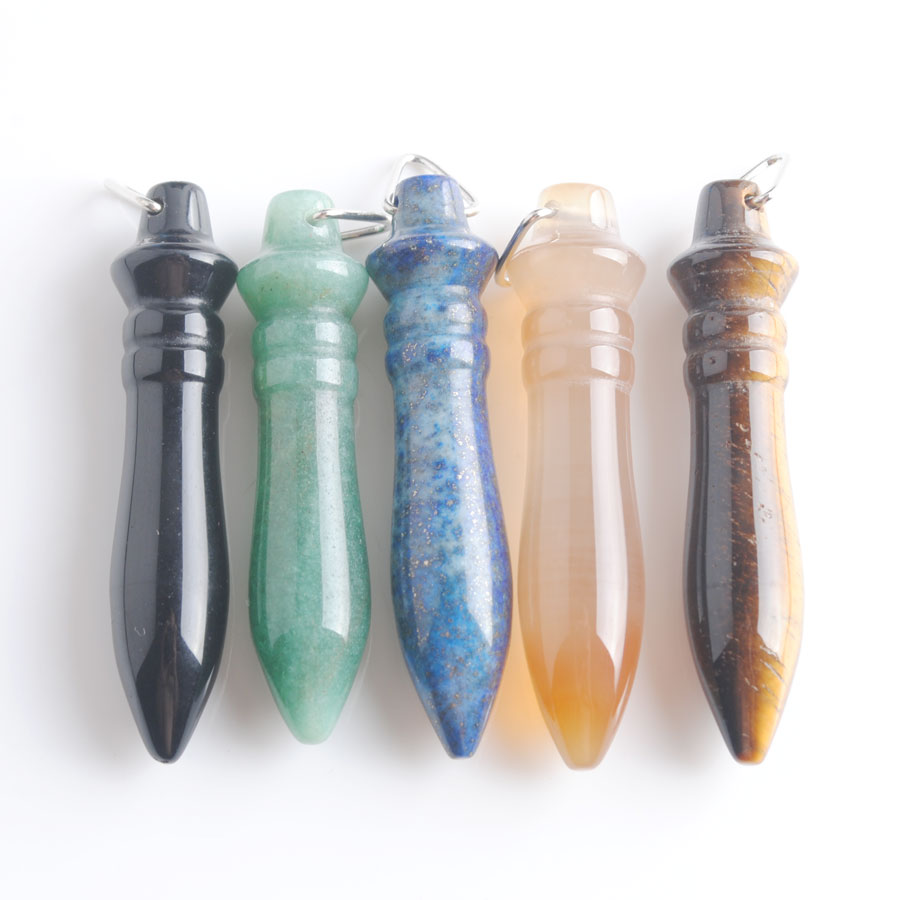 WOJIAER Natural Stone Pendants & Necklaces for Dowsing Cone Reiki Stone Amulet Pendule Divination Jewelry With chain DBE900