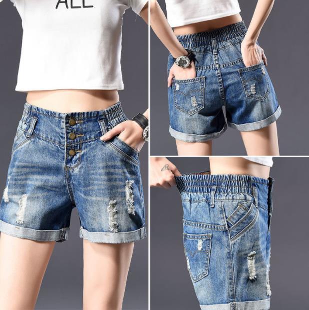 Elastic at Waist Summer 2021 New Hole Denim Women's High-waisted Large Size Shorts Juns, Blue
Elastic at Waist Summer 2021 New Hole Denim Women's High-waisted Large Size Shorts Juns, Blue