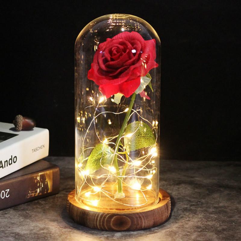 LED Glass Immortal Rose Enchanted Galaxy Decoration Home Furnishing Eternal 24K Gold Foil Flower Glass Cover Valentine's Day Gif